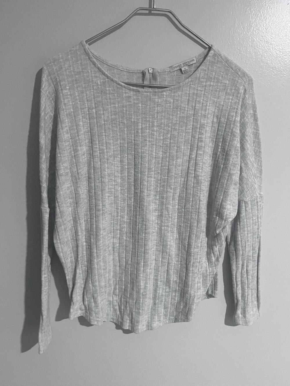 Green Envelope Los Angeles Sweater Womens S Gray Full Zip Lightweight Ribbed